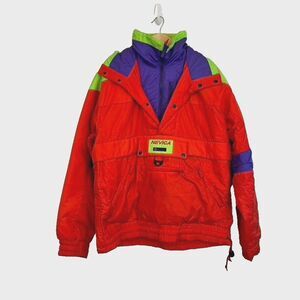 VTG 80s 90s Ski Jacket NEVICA Hooded Snow RETRO Coat Pull Over SZ 40‎ ColorBlock